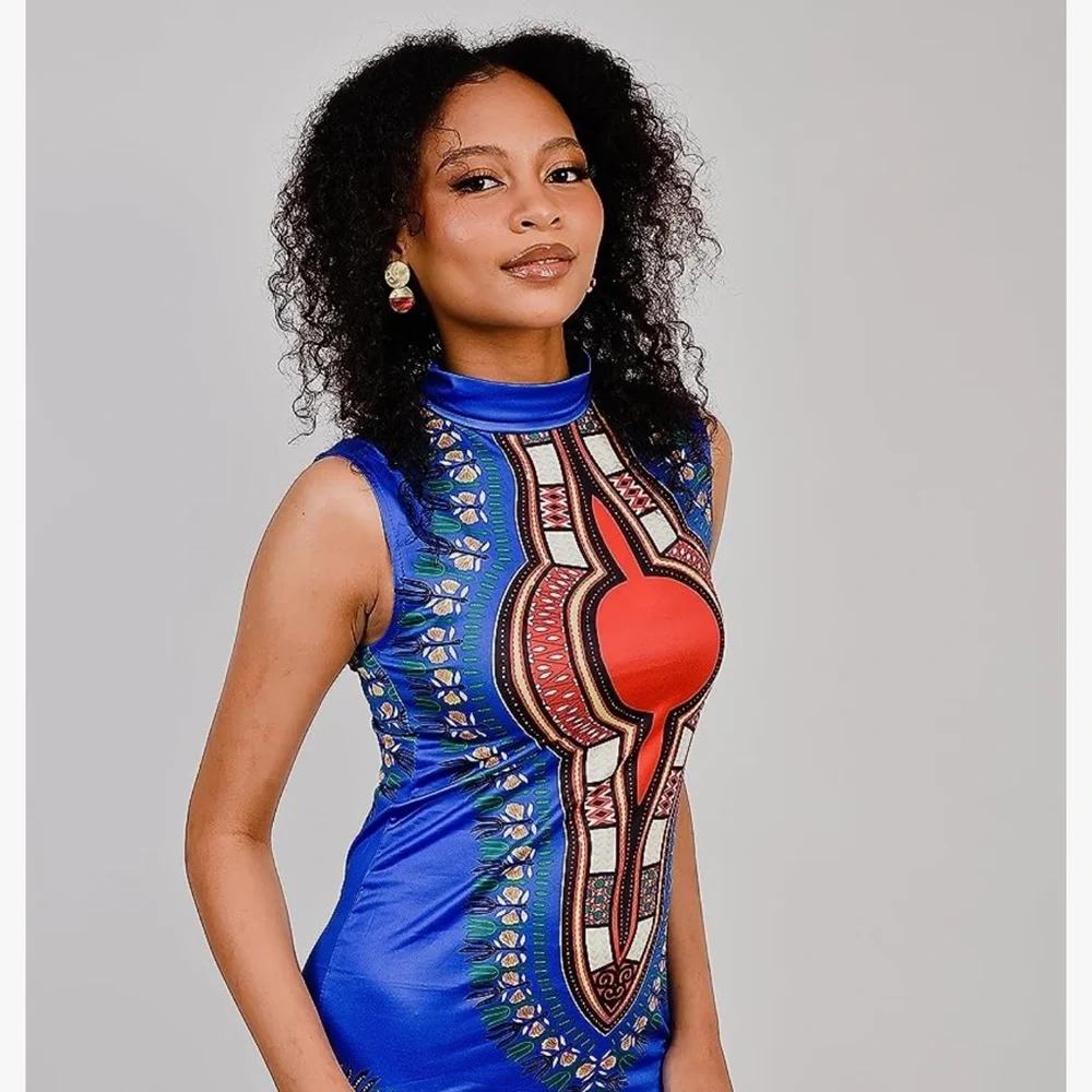 Women’s African Attire Bohemian Dashiki Tribal Vintage Ethnic Midi Dress - Picture 3 of 6